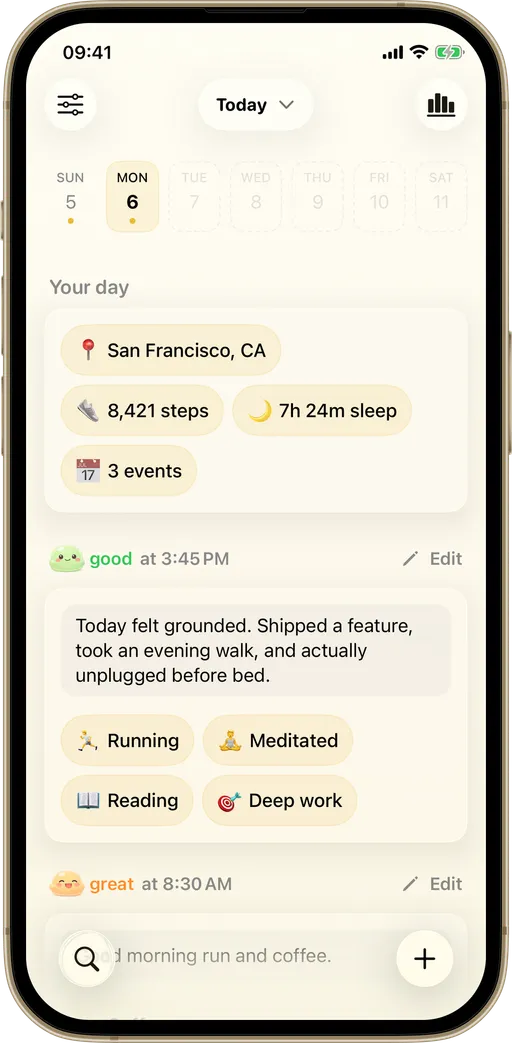 Dayfuku daily log showing multiple check-ins throughout the day
