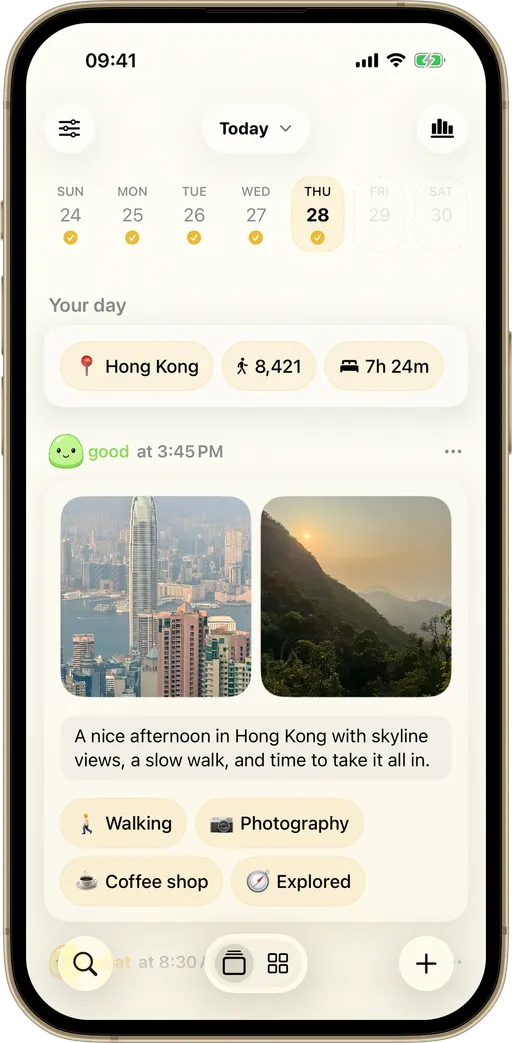 Dayfuku daily log showing multiple check-ins throughout the day
